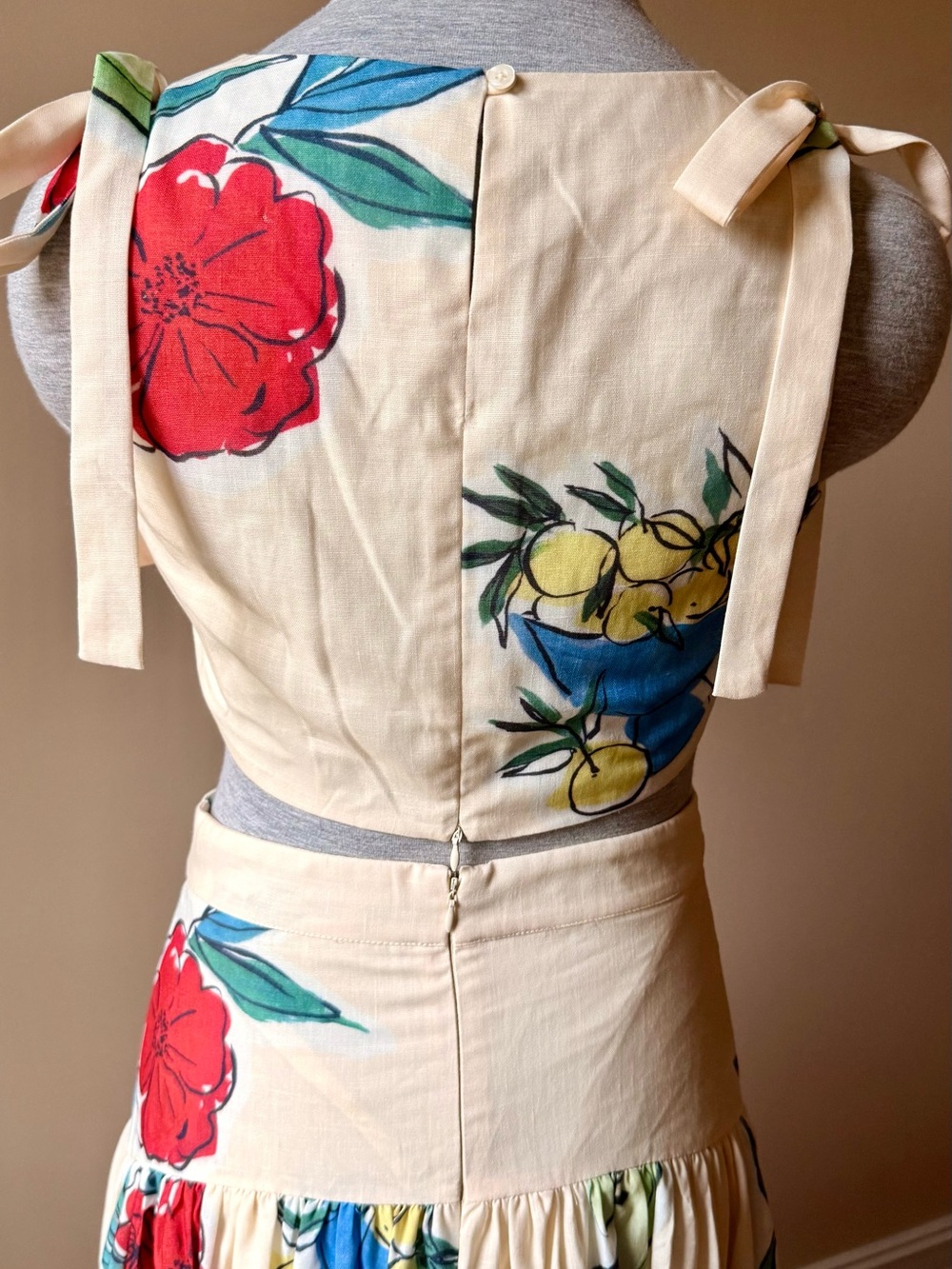 The Vintage Shop Cream Floral 2-piece Maxi Dress with Red & Green Accents - Picture 8 of 11